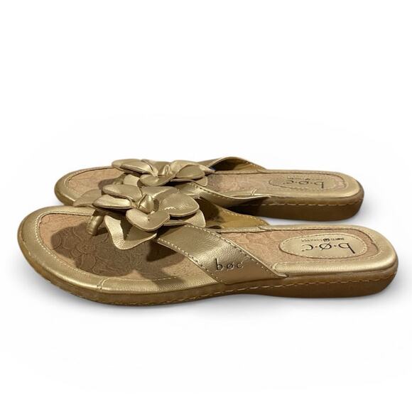 Born Flip Flop Sandals Women's 7 Gold Leather Flower Accent Comfort Flats - Picture 9 of 9